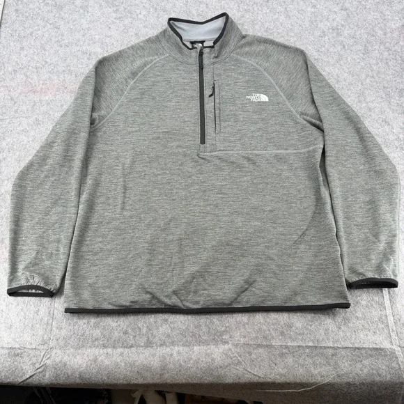 The North Face Mens XL Grey Heather Quarter Zip Fleece Pullover Chest Pocket