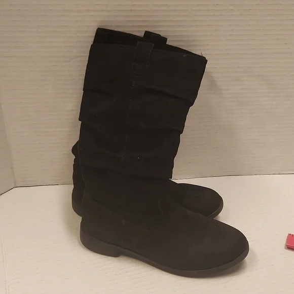 Place Tall Boots Girls Size 1 Black Slouch Faux Suade