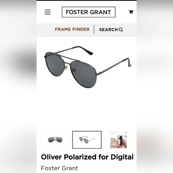 NWT Foster‎ Grant Mens Black Aviator Polarized Sunglasses