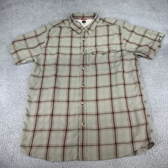 North‎ Face Shirt Adult Men's Xl Green Windowpane Button Up Short Sleeve