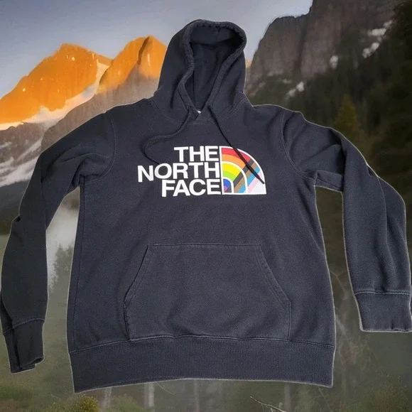 The North Face Hoodie Men's Small Black Rainbow Logo Pullover‎ Pride Edition