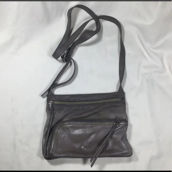 Hobo Cassie Distressed Gray Leather Crossbody Bag