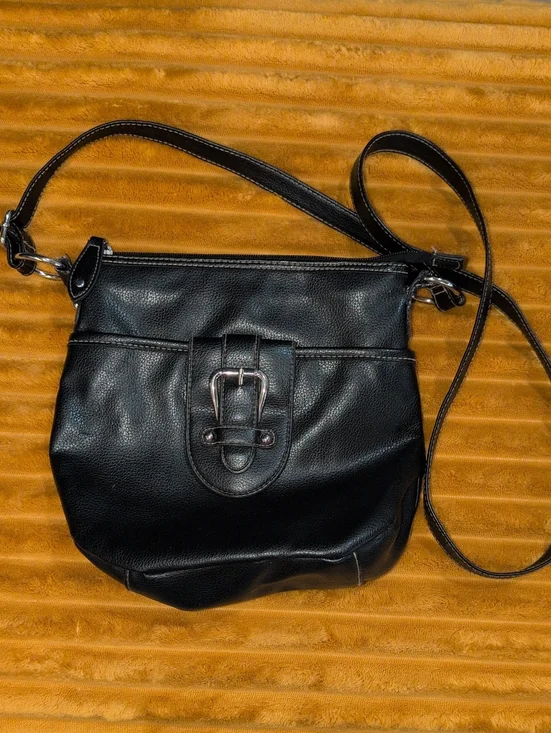 Croft & Barrow Everyday Black Pleather Crossbody with Buckle Accent