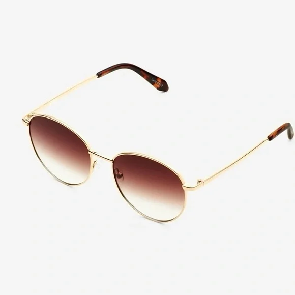 QUAY Loop Me In – Round Gold Wire Frame Sunglasses w/ Brown Gradient Lens NWT
