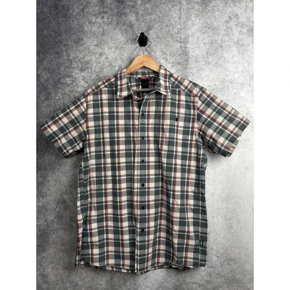 The North Face Button Up Shirt Men's Large Plaid Short Sleeve Outdoor Size Large