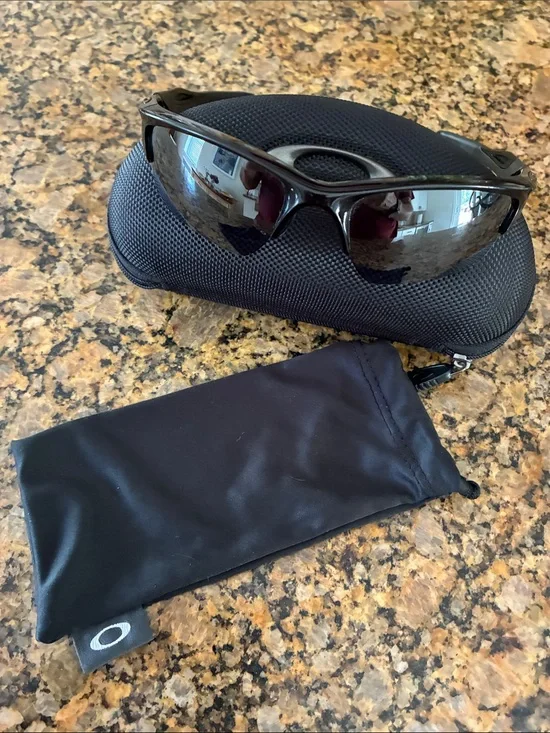 Oakley Black Mirrored Wrap Sunglasses