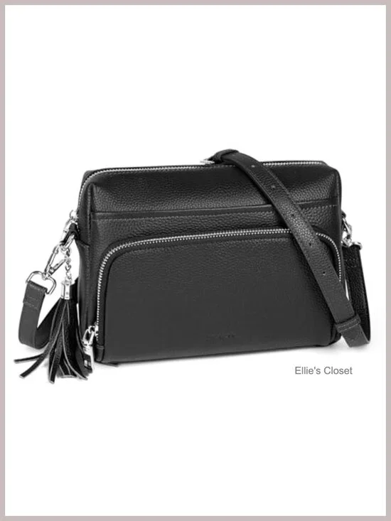 Genuine Leather Crossbody Bag with RFID Wallet Tassel Travel Purse