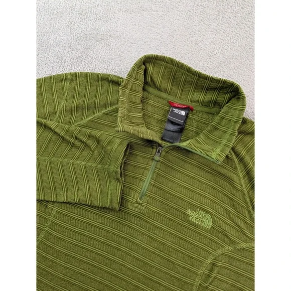 The North Face Mens Green Textured Stripe Quarter Zip Fleece Pullover Large