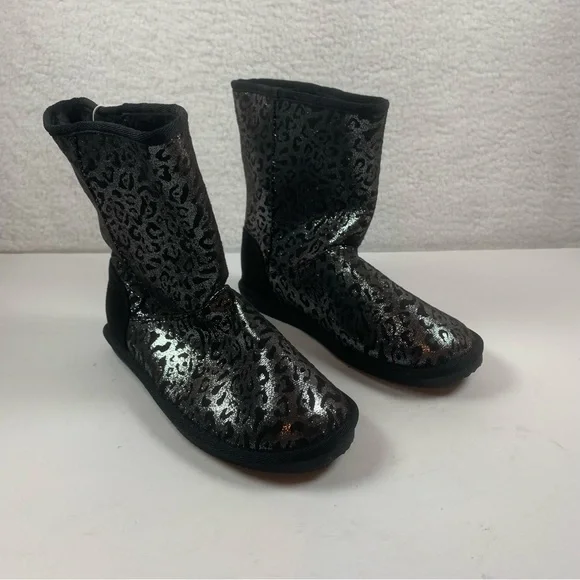 Harper‎ Canyon Girls Leopard Glitter Black Boots Size 5 Faux Shearling NWOB 7255