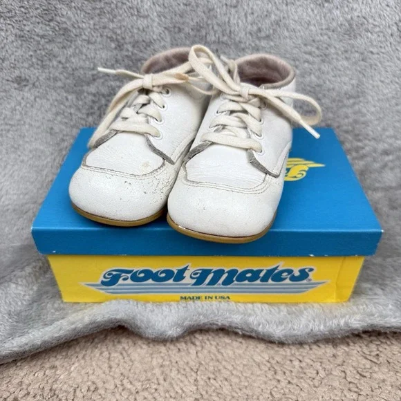 Foot Mates Vintage Baby Boot‎ Shoes Size 5E Leather White 1980s Retro