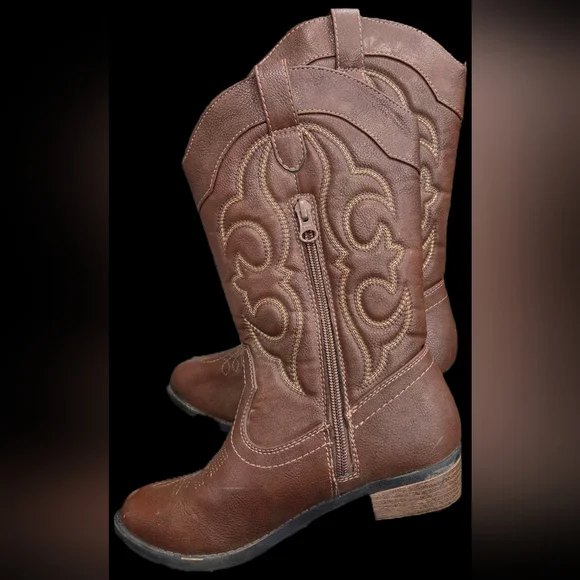 Youth Cat & Jack Cowboy Boots Size 5 Embroidered Western w Zipper