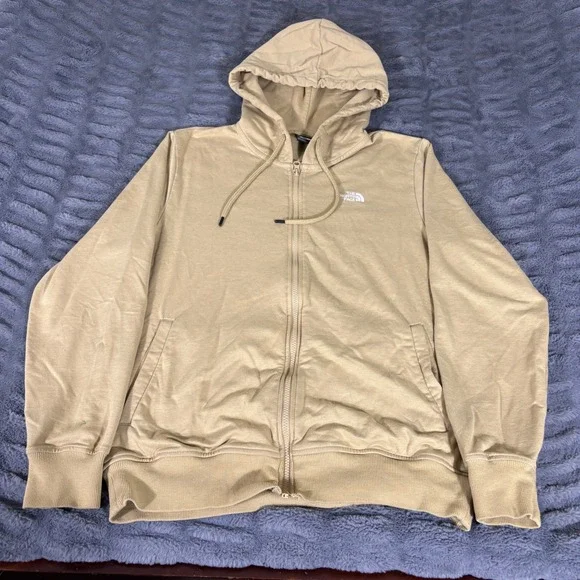 The North Face Mens Full Zip Hoodie Tan Khaki Medium Embroidered Logo AQ946