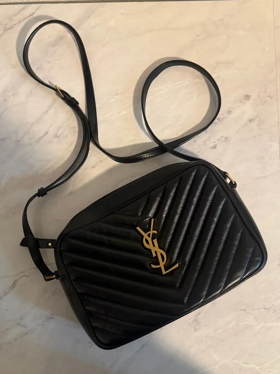 Saint Laurent Black Quilted Leather Crossbody with Gold YSL Emblem