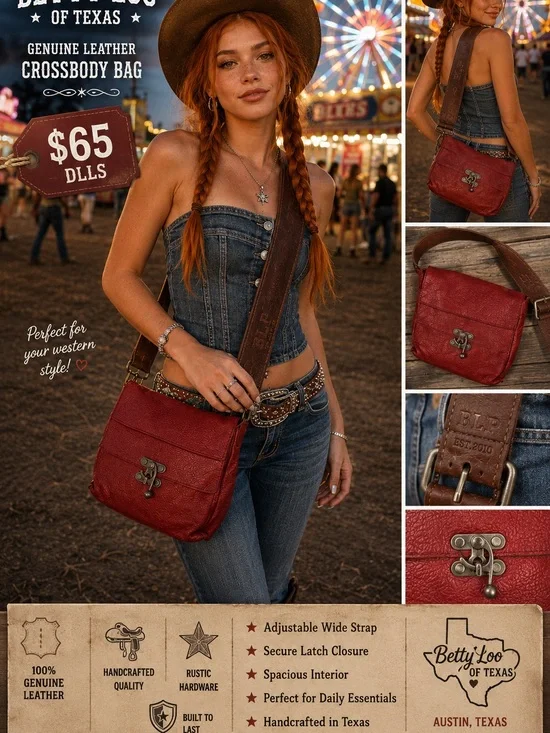 BettyLoo Red Leather Crossbody Bag with Adjustable Wide Strap Real resister