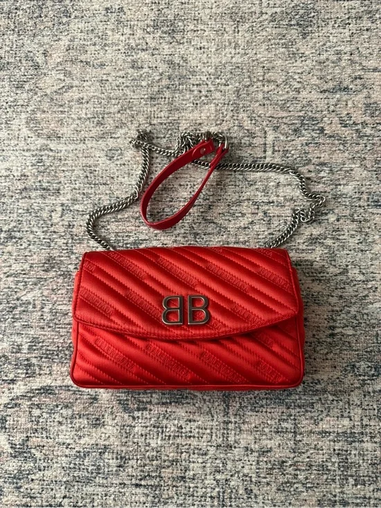 Balenciaga Red Quilted BB Chain Crossbody Bag