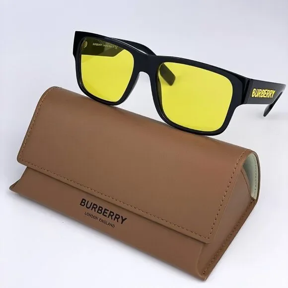 NEW Burberry KNIGHT BE4358 300185 Black Yellow Square Men Sunglasses