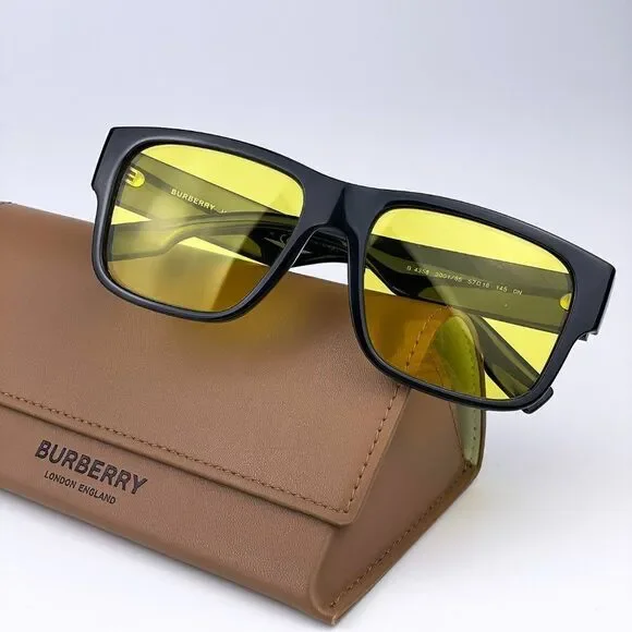 NEW Burberry KNIGHT BE4358 300185 Black Yellow Square Men Sunglasses