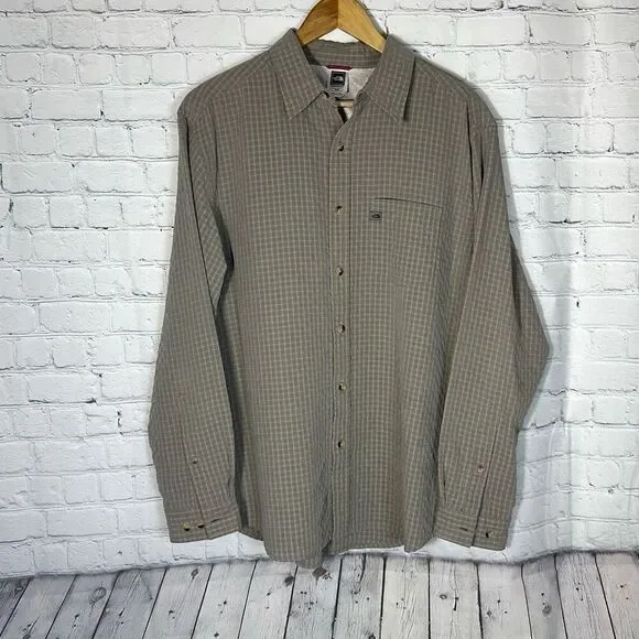 North Face Men’s Long Sleeve Button‎ Down Tan Black Plaid Shirt size medium