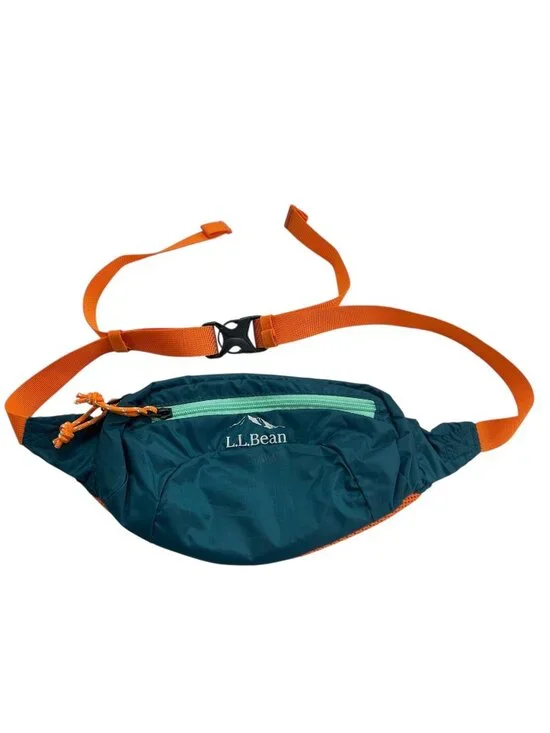L.L. Bean Stowaway Fanny Pack With Adjustable Orange Strap Mallard Teal