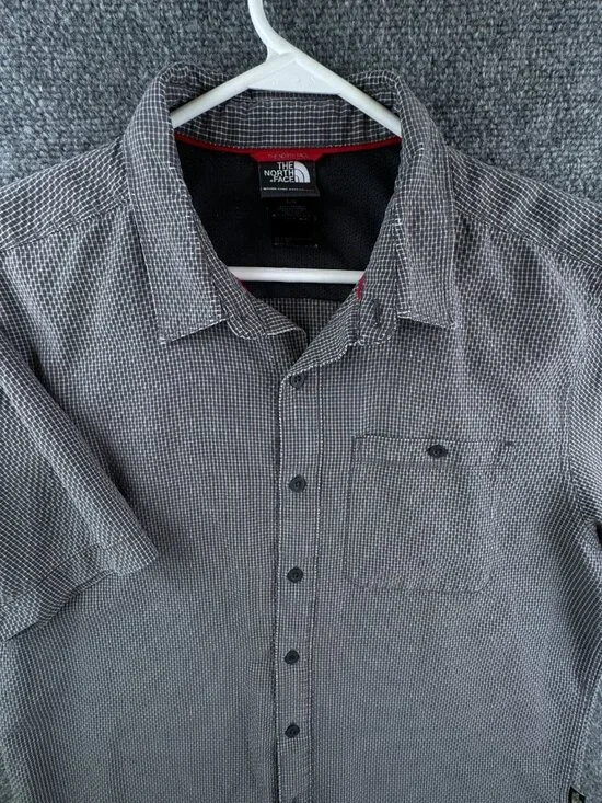 The North Face Shirt Large Grey Check Short Sleeve Button Up Shirt Modal Blend