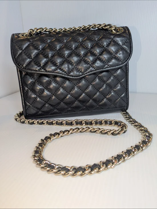 Rebecca Minkoff Black Quilted Leather Chain Crossbody Shoulder Bag Silver Hardwr