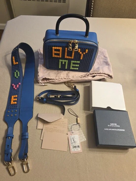 Satchi Miguel x ALULU Italian Leather Pixel Series Crossbody Bag UNIQUE rare