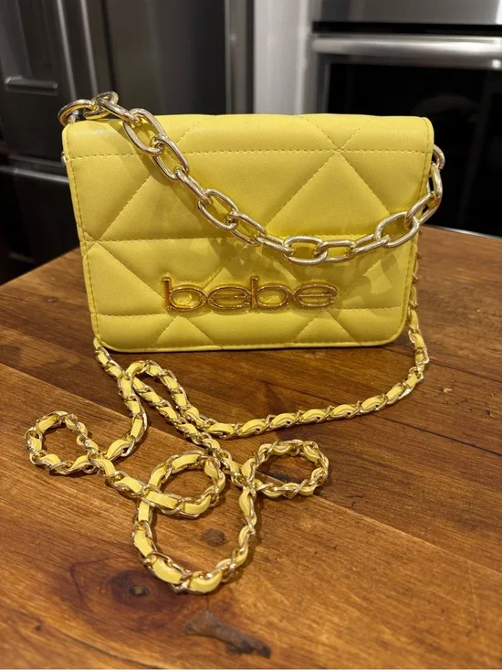 Vibrant Lemon Yellow Bebe Gia Quilted Crossbody Bag