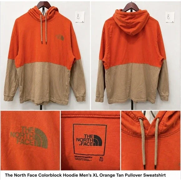 The North Face Colorblock Hoodie Men’s XL Orange Tan Pullover Sweatshirt