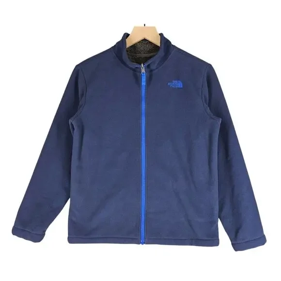 THE NORTH FACE FULL-ZIP FLEECE JACKET – SIZE L – NAVY / GRAY – BRIGHT BLUE LOGO