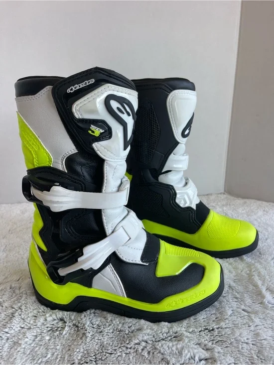 Alpinestars Black, White & Neon Yellow Motocross Boots US Youth/Big Kids 1.5 2.0