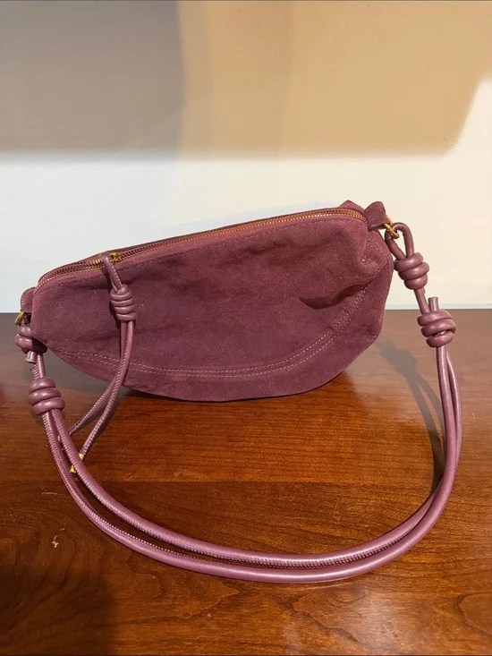 Faux Suede Shoulder Bag in Plum