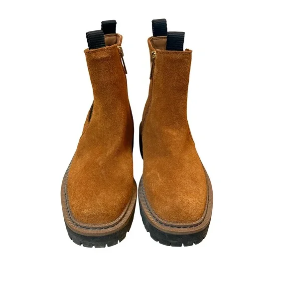 Sam Edelman Laguna Kids Suede Leather Chelsea‎ Boots Ginger Brown Lug Sole 1Y
