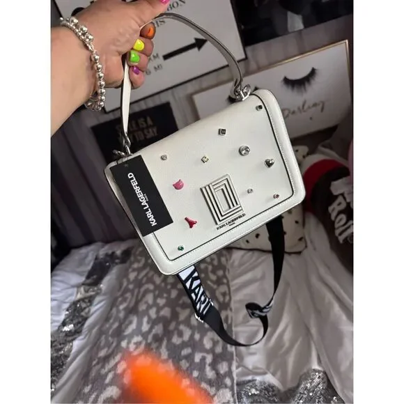 Karl lagerfield maybelle white charm crossbody bag purse nwt