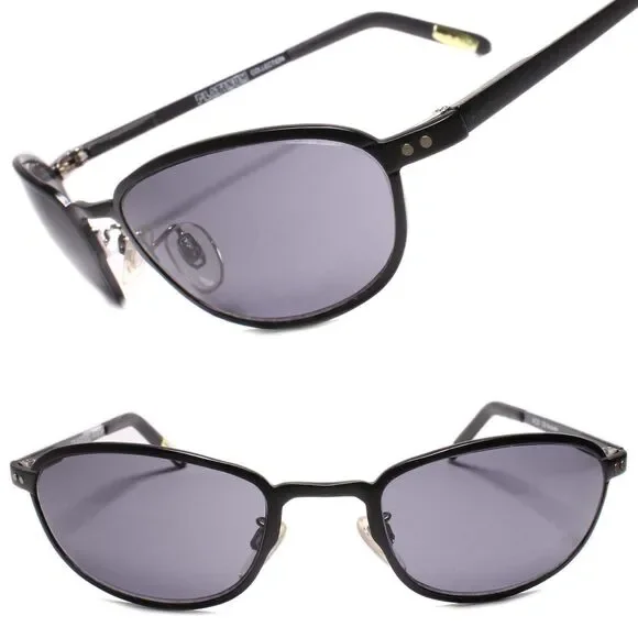 Mens 90s Genuine Vintage Wrap Around Sporty Rectangle Sunglasses Black Frame