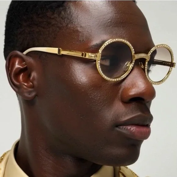 Rhinestone Sunglasses Clear Eyeglasses Marble Arms‎ Elegant Men Street Glasses