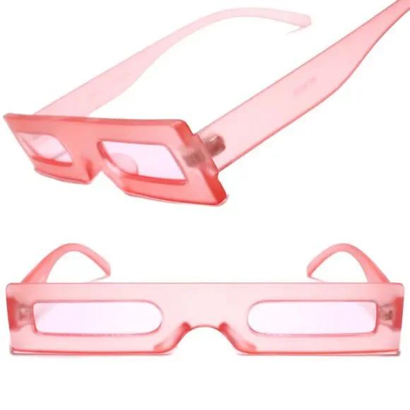 Funky Vintage Retro Hip Indie Hippie Mens Womens Rectangle Pink Frame Sunglasses