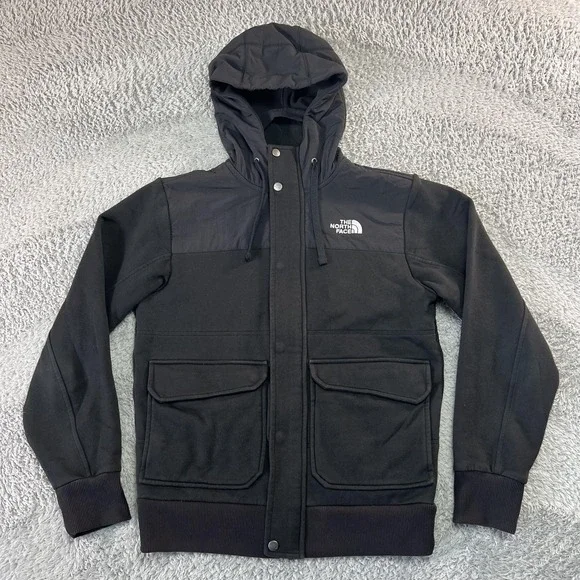 The North Face Jacket Mens Small Black‎ Hooded Fleece Full Zip Bomber NF00CP8F
