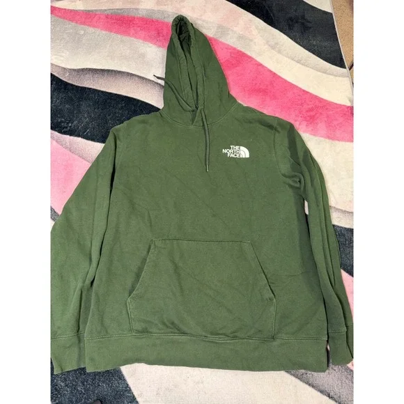 The North Face Mens Green Graphic Pullover Hoodie Never Stop Exploring Large
