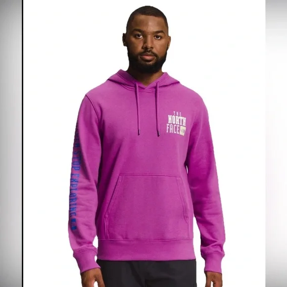 The North Face Hoodie Mens Large‎ Purple Fleece Lined Spell Out Cotton Stretch