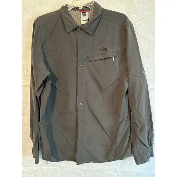 The North Face A5‎ Series Shirt Mens M Gray Nylon Long Sleeve Button Up Vented
