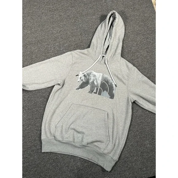 The North Face Bear On The Move‎ Pullover Hoodie Gray Mens Small Drawstrings