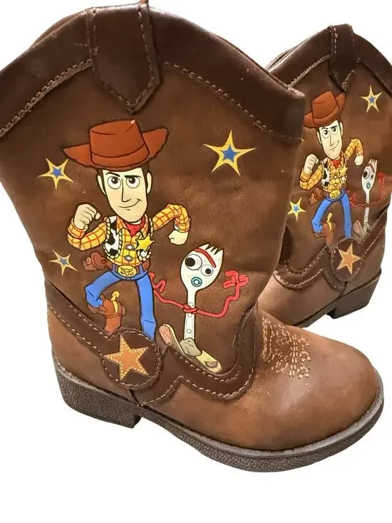Disney Pixar Toy Story Woody & Forky Toddler Cowboy Boots Size 7 Brown