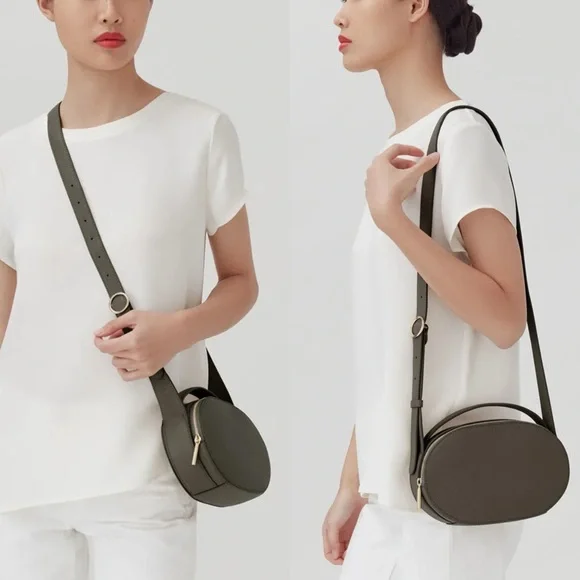 Like New CUYANA Top Handle Crossbody Bag in Dark Olive Pebbled Leather
