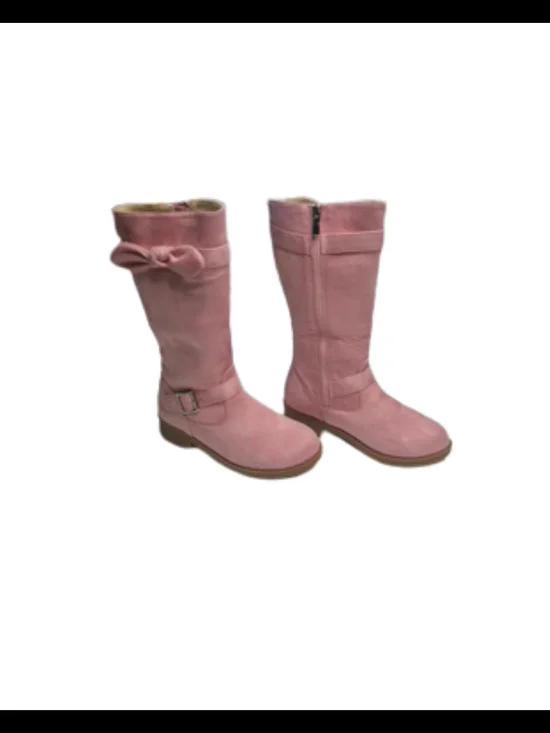 Girls Pink Suede Knee-High Boots with Bow