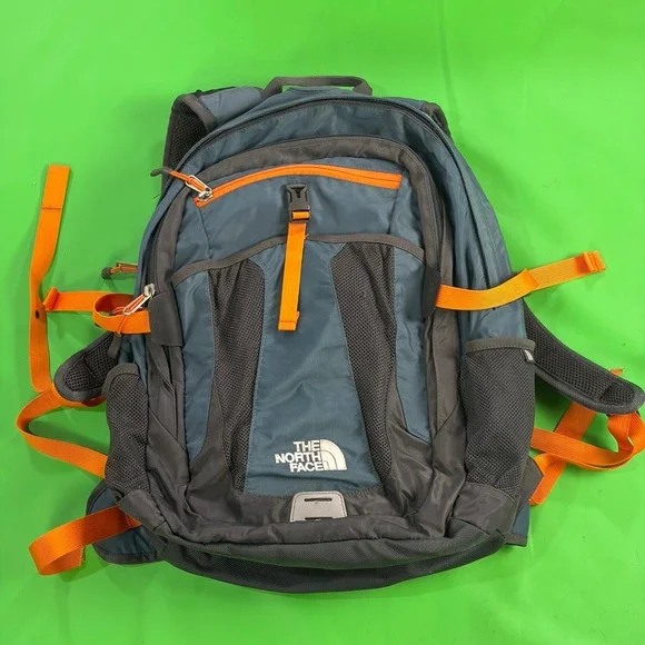 North Face A92X Recon Backpack Blue/Gray/Orange Hiking Camping School Laptop Bag