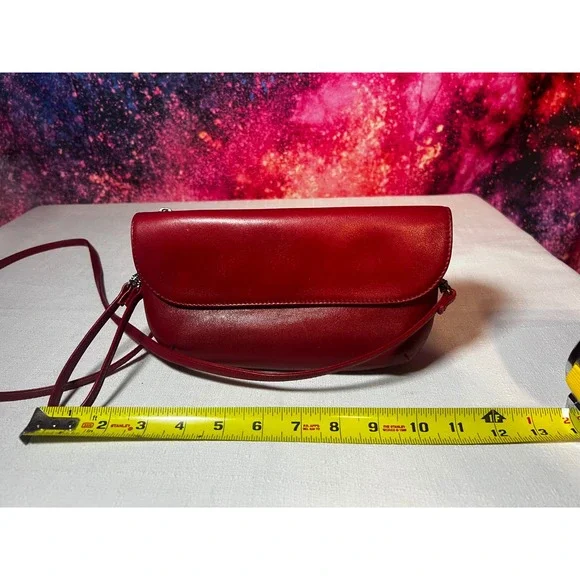 90s Y2K HOBO Red Leather Crossbody Bag Minimalist Small Shoulder Purse Zip