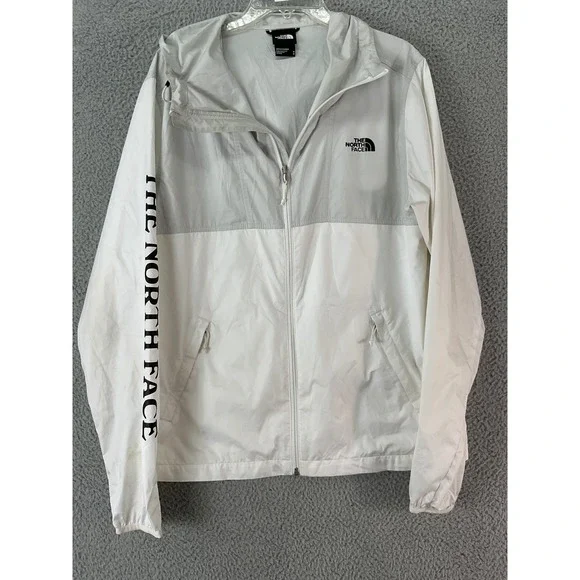 The North Face Windbreaker Jacket Mens M White Grey Good Sleeve Logo Full Zip