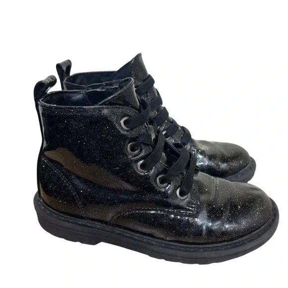 Thereabouts‎ Boots Size 10M Lil Reese Black Glitter Sparkle Lace Up Side Zip