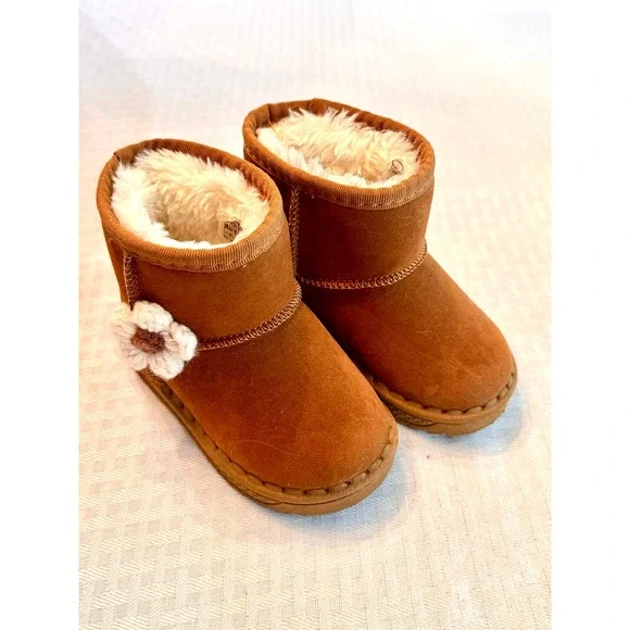 Toddler Girls Chestnut Faux Shearling Boots Flower EUR 22 Size 23 Brown