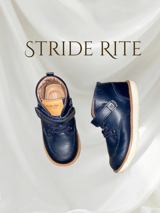 STRIDE Rite NAVY Leather SRTech Quinn Leather Boots boys shoes size 8